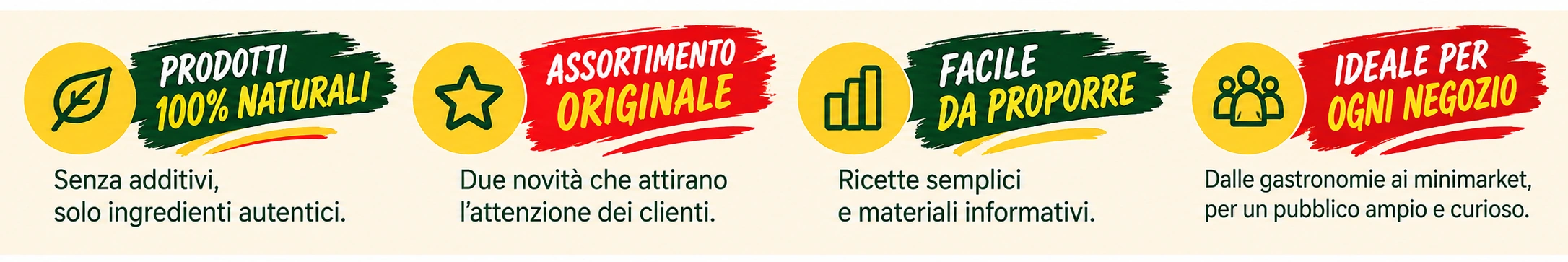 Prodotti 100% naturali, assortimento originale, facile da proporre, ideale per ogni negozio